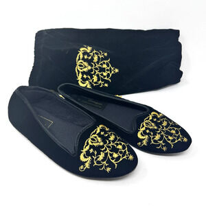 Jacque Levine Smoking Shoe Size 7 Black Velvet Gold Embroidered